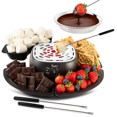 Kusini 2 in 1 Electric Fondue Set & Smores Maker Tabletop Indoor Kit with Removable Trays & 4 Skewers – Smores Station Chocolate Melting Pot - Unique Couple Gift Set Idea, Date & Movie Night Supplies