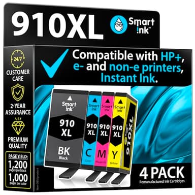 Smart Ink Remanufactured Ink Cartridges Replacement for HP 910XL 910 XL Black and Color Combo Pack to use with OfficeJet Pro 8025e 8025 8028e 8028 8035e 8035 OfficeJet 8015e 8022e 8015 8022 Printers