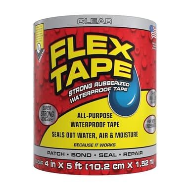 Flex Tape, Original Thick Flexible Rubberized Waterproof Tape - Seal and Patch Leaks, Works Underwater, Indoor Outdoor - Home RV Roof Plumbing and Pool Repairs, Clear, 4 in x 5 ft, Pack of 1