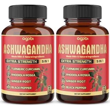 2 Packs - 60 Capsules Ashwagandha Capsules - High Concentrated - 5in1 Formula Ashwagandha, Turmeric, Rhodiola Rosea, Ginger, Black Pepper - 4 Month Supply