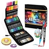 48 Colors Acrylic Paint Markers, Dual Tip with Fine Tip and Brush Tip Pens for Stone, Wood, Calligraphy, Canvas, Ceramic, Metal, Glass, Rock Painting, DIY Crafts Art Supplies Kit