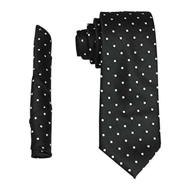 AZAR Mens Modern Designed Neck Tie & Hanky Pocket Square Set Medium Width 7CM (Black White Polka Dot)