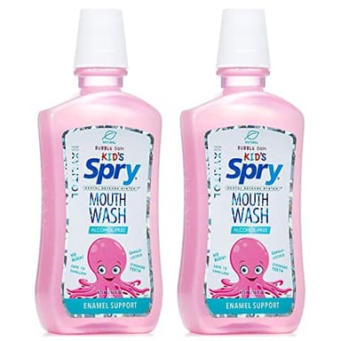 Spry Natural Xylitol Mouthwash Fluoride Free with Enamel Support, Alcohol-Free, Gentle, Non-GMO, Bubble Gum - 16 fl oz (Pack of 2)