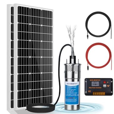 ECO-WORTHY 12V DC Solar Well Pump Kit – 200W Solar Panel Included, Submersible Water Pump, Portable Well Pump for Off-Grid Areas, Deep Wells, Irrigation, Water Tank Filling