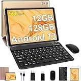 SEBBE Tablet 10 Inch, 2025 Android 13, 12GB RAM + 128GB ROM TF 1TB, Octa-Core 2.0 GHz, Bluetooth 5.0 | 5G WiFi | 6000mAh | 1280 * 800 | 5MP+8MP, with Keyboard and Mouse Gold