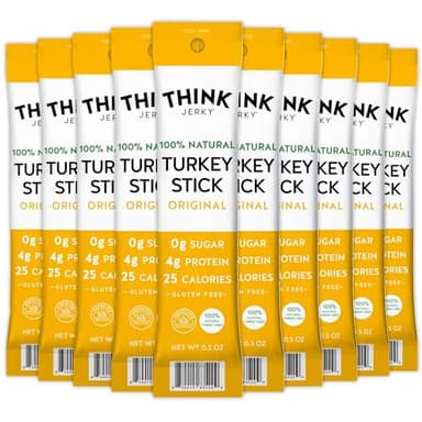 Think Jerky All-Natural Turkey Sticks, Gluten and Sugar Free, No Nitrates, Keto Paleo Friendly High Protein Low Carb Meat Snack - 0.5 oz Sticks, 20 Pack