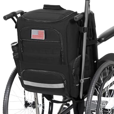 Wheelchair Backpack, Wheelchair Bag to Hang on Back with Thermal Insulation Pocket, Electric Wheelchair Accessories Bag with Crutches Pockets for Adults & Seniors