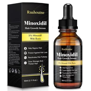 Ruahouine Hair Growth Treatment for Thicker Longer, 5% Minoxidil Biotin Hair Growth Serum Oil for Men and Women, Prevents Hair Loss and Thinning, 2.11 fl.oz