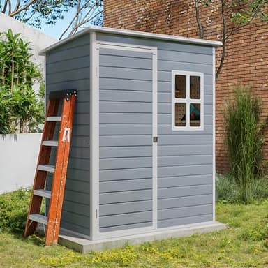 Gizoon 5x3 FT Outdoor Storage Shed with Lockable Door, Resin Weatherproof Plastic Garden Shed with Floor & Ventilation, Backyard Shed for Patio, Lawn Tools, Bike, and Toys