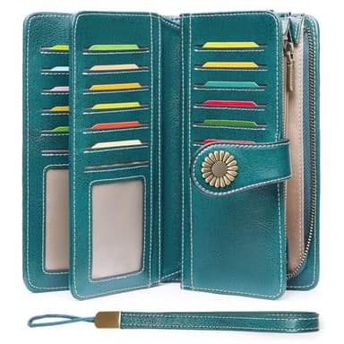 SENDEFN Wallets for Women Leather Credit Card Holder with RFID Blocking Large Capacity Wristlet