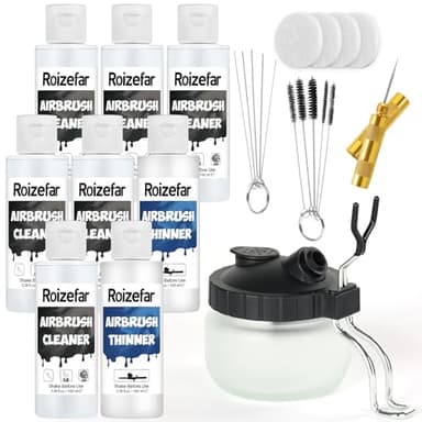 Roizefar Airbrush Cleaning Kit, Airbrush Cleaning Pot with 6 Airbrush Cleaner and 2 Thinner (3.38 oz/ 100 ml) Easily Works with Water-Based and Acrylic Paints, Perfect for Airbrushes and Art Tools