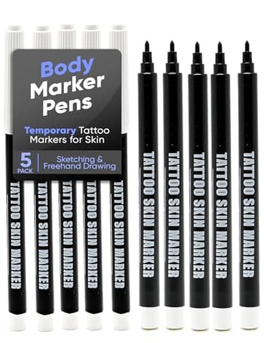 Element Tattoo Supply Body Marker Pens - Temporary Tattoo Markers for Skin, Body Safe & Washable Skin Scribes for Tattooing, Sketching & Freehand Drawing, Purple Bold Tip, 5 Pack