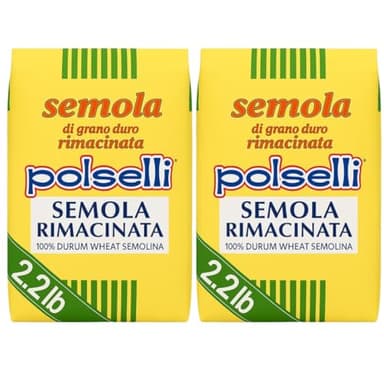 POLSELLI 2 Pack x 1 kg, Semola Flour, Semolina Rimachinata di grano duro, Great for Bread, Pizza, or Pasta making