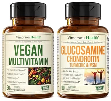 Vimerson Health Vegan Multivitamins for Women and Men & Glucosamine Chondroitin MSM Joint Support Supplement