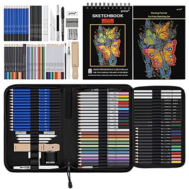 Prina 76 Pack Drawing Set Sketching Kit, Pro Art Supplies with 3-Color Sketchbook, Include Tutorial, Colored, Graphite, Charcoal, Watercolor & Metallic Pencil, for Artists Adults Teens Beginner