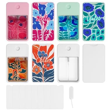PYD Life 6 Pack Sublimation Blanks Card Perfume Spray Bottle 1FL. OZ 30 ml Mixed Color, Portable Refillable Travel Mist Sprayer with 8 PCS Double-Sided Sublimation Aluminum Sheets for Custom Design