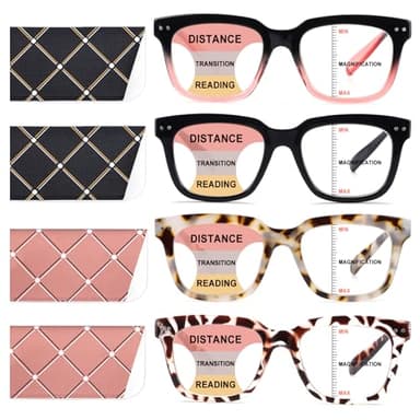 CHOFILORD Progressive Multifocus Reading Glasses for Women Men Blue Light Blocking Spring Hinge Square Computer Readers (4 Pack Mixed B, 1.25, Diopters)