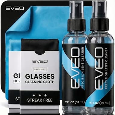 EVEO Eyeglass Cleaner Spray - Glasses Cleaner No Streaks Technology & Microfiber Cleaning Cloth - Glasses Cleaning Kit, Eye Glass Cleaners Spray Lens Cleaner - Screen & Eye Glasses Kit - 2 Pack