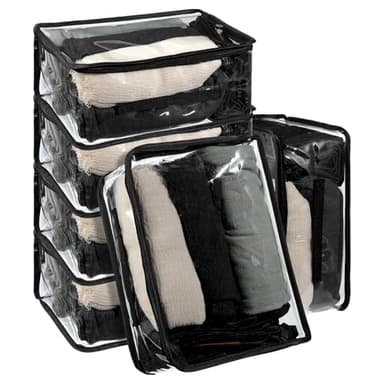 6 Pieces Large Clear Travel Packing Cube Clear Vinyl Zippered Storage Bags See Through Moving Bag PVC Multipurpose Pouch with Handle for Suitcase Shirts Dress Storage (Black, 13 x 9 x 5.1 Inch)