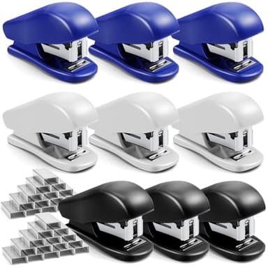 Cabaubl 9 Pieces Mini Stapler with Staples,Small Stapler with 4320 Standard Staples,20 Sheet Capacity Office Desktop Staplers,Portable Compact Staplers for Office Student Home(Blue, White, Black)