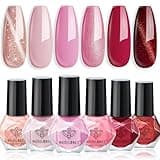 modelones Nail Polish Set 6 Colors Pink Collection Red Cat Eye Nail Polish Set Quick Dry Red Nail Polish Finger Bulk Manicure Diy Nail Art Salon Home Valentine's Day Gift for Women Girl