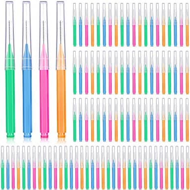 Patelai 100 Pieces Braces Dental Brush for Cleaner Interdental Toothpick Dental Tooth Flossing Head Oral Hygiene Flosser Toothpick Cleaners Tooth Tool(Bright Colors,Multiple Sizes)