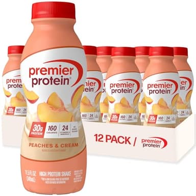 Premier Protein Shake, Peaches & Cream, 30g Protein, No Added Sugar, 24 Vitamins & Minerals to Support Immune Health, 11.5 fl oz, 12 Pack