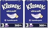 Kleenex Ultra Soft Facial Tissues, 3 Flat Boxes, 120 Tissues per Box, 3-Ply (360 Total Tissues), Packaging May Vary (Pack of 2)
