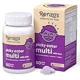Renzo's Picky Eater Kids Multivitamin with Iron, Dissolving Kids Vitamins with Vitamin D3 & K2 and More, 60 Sugar-Free Melty Tabs, Cherry Cherry Mo’ Cherry Flavored