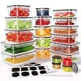 KEMETHY 40 Pcs Food Storage Containers with Lids Airtight (20 Containers & 20 Lids), Plastic Meal Prep Container for Pantry & Kitchen Organization, BPA-Free, Leak-Proof with Labels & Marker Pen