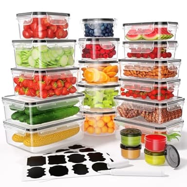 40 PCS Food Storage Containers with Lids Airtight (20 Containers & 20 Lids), Leak proof Meal Prep Container Set for Kitchen Storage, BPA-free, PVC-free Plastic, Microwave/Dishwasher Safe, Labels & Pen