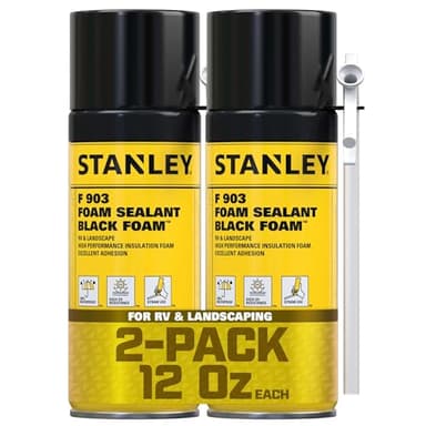 Stanley F903 Black Spray Foam Sealant (2x12oz) – Waterproof Expanding Polyurethane Foam for RV, Pond, Waterfall, Landscape & Automotive Applications – UV Resistant, Gap Filler Foam | 2 Pack