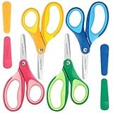 Huhuhero Kids Scissors, 5'' Small Child Scissor Blunt Tip with Cover, Safety Toddler Craft School Cutting Paper Scissors for Kid Age 4-7 8 9, Assorted Colors, 4 Pack
