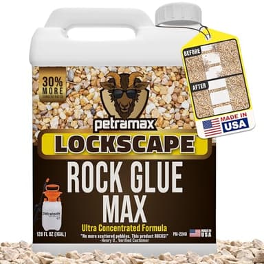 Petra Max Rock Glue for Landscaping, 1 Gallon - Wide Coverage & Pet Safe Mulch Glue for Rocks - Lockdown Gravel/Pebbles/Stones - Sticky Clear Gravel Binder & Decomposed Granite Stabilizer