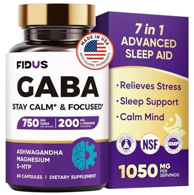 1050mg GABA L-Theanine Ashwagandha - Made in USA - Advanced Sleep Aid & Calm- Magnesium, 5-HTP, Vitamin B6 & B12, GABA (Gamma Aminobutyric Acid) Supplement - Melatonin-Free & Non-Habit Forming