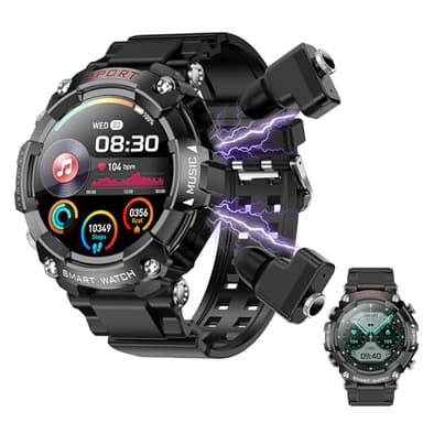 UYRGT Smart Watch with Earbuds, for iOS Android Phone,3 in 1 Round Fitness Tracker, 1.52 Inch Full Touch Screen, Answer/Make Calls, for Men and Women, Sleep Monitor, Motion Long Standby, Music Player