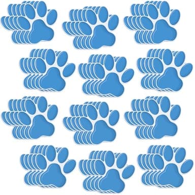 Junkin 60 Pcs Mini Paw Prints Cutouts Accents Bulletin Board Patrol Table Decorations Wall Decal Poster for Kids Educational School Home Party Supplies(Light Blue)