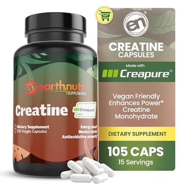 EarthNutri Creatine Monohydrate Capsules - Micronized for Better Absorption - Supports Muscle Strength, Strength & Recovery - 105 Capsules (5000mg per Serving, 7 Capsules)