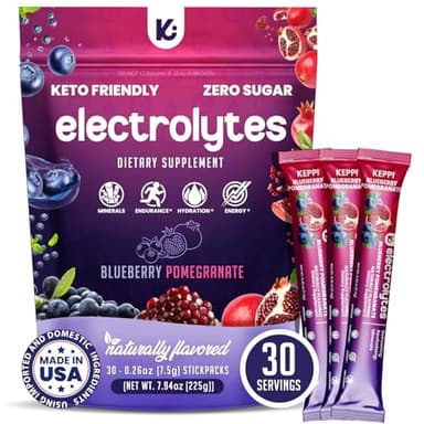 Keppi Electrolytes Powder Packets – Blueberry Pomegranate 30 Servings – No Sugar Hydration Supplement with Potassium, Magnesium, Sodium – Keto, Vegan, Fasting-Friendly, Zero Calorie Hydration Packets