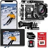 4K 30FPS WiFi Action Camera- 98FT Waterproof Ultra HD Underwater Camera, Image Stabilization, 170° Wide Angle 2.0" Screen, Sports Camera with 2 Batteries, 64G Memory Card, Mounting Accessories Kit