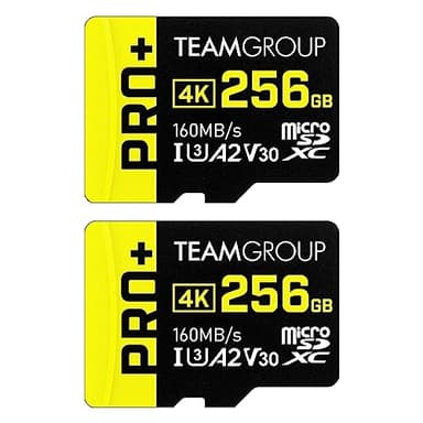 TEAMGROUP A2 Pro Plus Card 256GB x 2 Pack Micro SDXC UHS-I U3 A2 V30, R/W up to 160/110 MB/s for Nintendo-Switch, Gaming Devices, Tablets, Smartphones, 4K Shooting, with Adapter TPPMSDX256GIA2V3064
