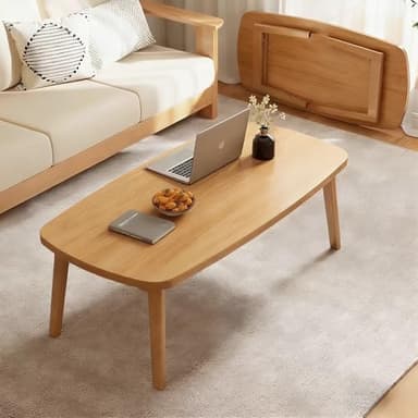 YLACMALS Solid Wood Coffee Tables for Living Room, Sofa Table, Minimalist Natural Wood Side Table, Foldable Legs, Natural Wood Finish.(39.4IN)