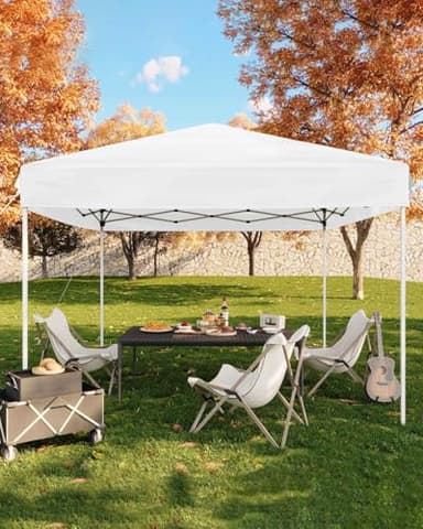 10x10 Pop Up Canopy Tent, Easy Up Canopy with 3 Adjustable Height, Outdoor Sun Shade with 4 Sandbags & Carrying Bag for Camping, Parties,Outdoor Events - White