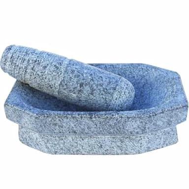 Subaa Kalvam Stone Mortar Pestle for Kitchen (8 inch), Grinder for Kitchen, Silbatta for Chutney, Ginger Garlic Crusher, Spice Grinding Khalbatta Stone - Grey