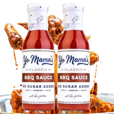 Yo Mama's Foods Keto Barbecue BBQ Sauce – (Pack of 2) - Vegan, No Sugar Added, Low Carb, Low Sodium, Gluten Free, Paleo, and Made with Whole Non-GMO Tomatoes!