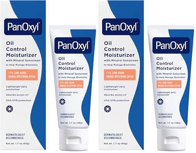 PanOxyl AM Oil Control Moisturizer, NEW Sheer Formula, Absorbs Excess Oil and Reduces Shine, with Mineral Sunscreen for Acne Prone and Oily And All Skin Tones - 1.7 oz (Pack of 2)