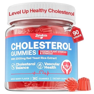 Zetelixia Cholesterol lowering Supplements Gummies, Cholesterol Gummies with Plant Sterols & Stanols, Red Yeast Rice, Lower Cholesterol Naturally – Vegan, Non-GMO, Mixed Berry Flavor, 90Ct