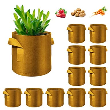 WHATWEARS 12-Pack 10 Gallon Plant Grow Bags, Thickened Nonwoven Fabric Pots with Handles, Vegetable Planter Bags Containers, Cloth Planters for Garden Vegetable/Flower/Plant/Fruits Outdoor (Brown)