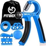 Hand Grip Strengthener Workout Kit (5 Pack) FitBeast Forearm Grip Adjustable Resistance Hand Gripper, Finger Exerciser, Finger Stretcher, Grip Ring & Stress Relief Grip Ball for Athletes (Light Blue)
