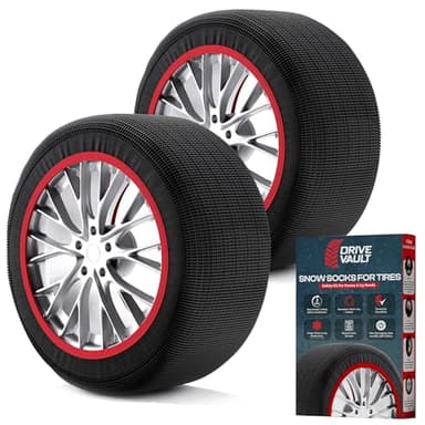 DRIVE VAULT Snow Socks for Tires | Alternative for Tire Snow Chains | Ultra Grip Series | Reusable Snow Traction Device for Passenger Cars SUVs Trucks Winter Emergency Accessory | Safe Winter Driving